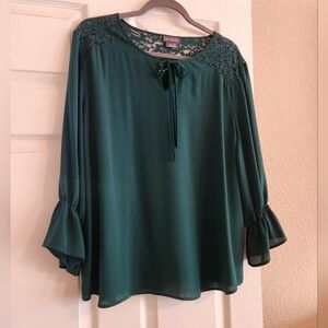 Van Heusen Emerald Green Lace Detail Women's Top